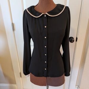 Forever 21 Black Blouse with Cream Trim
